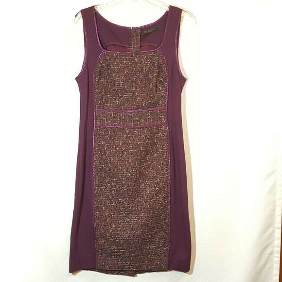 Rachel Roy Sheath Dress M Purple Wine w Brown Purple Tweed Metal Zipper - Picture 1 of 4